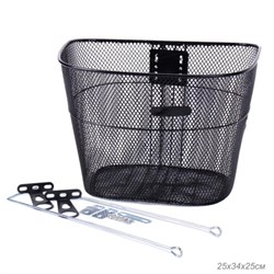 Корзина для велосипеда металлическая, с креплением на переднее колесо под резьбовую вилку.  Черная. / 1DVMI-1 714314